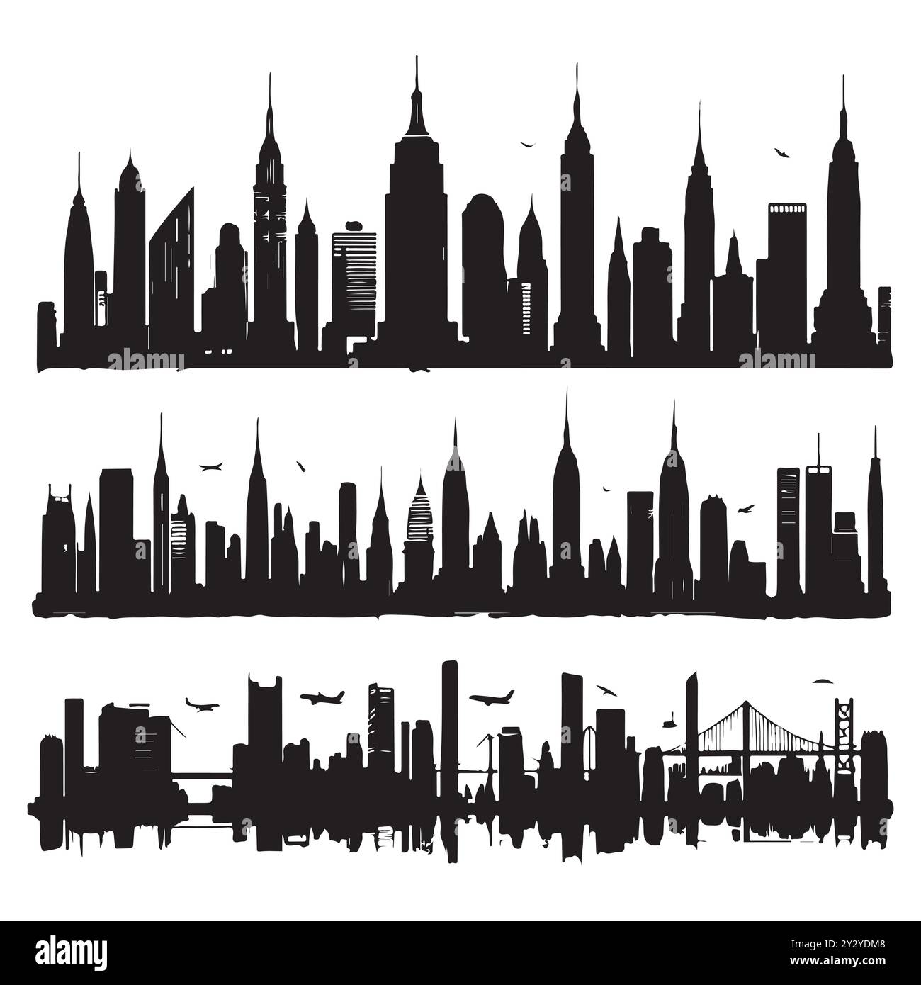 Set von Skyline-Silhouetten isoliert auf weißem Hintergrund, Vektor-Illustration. Stock Vektor