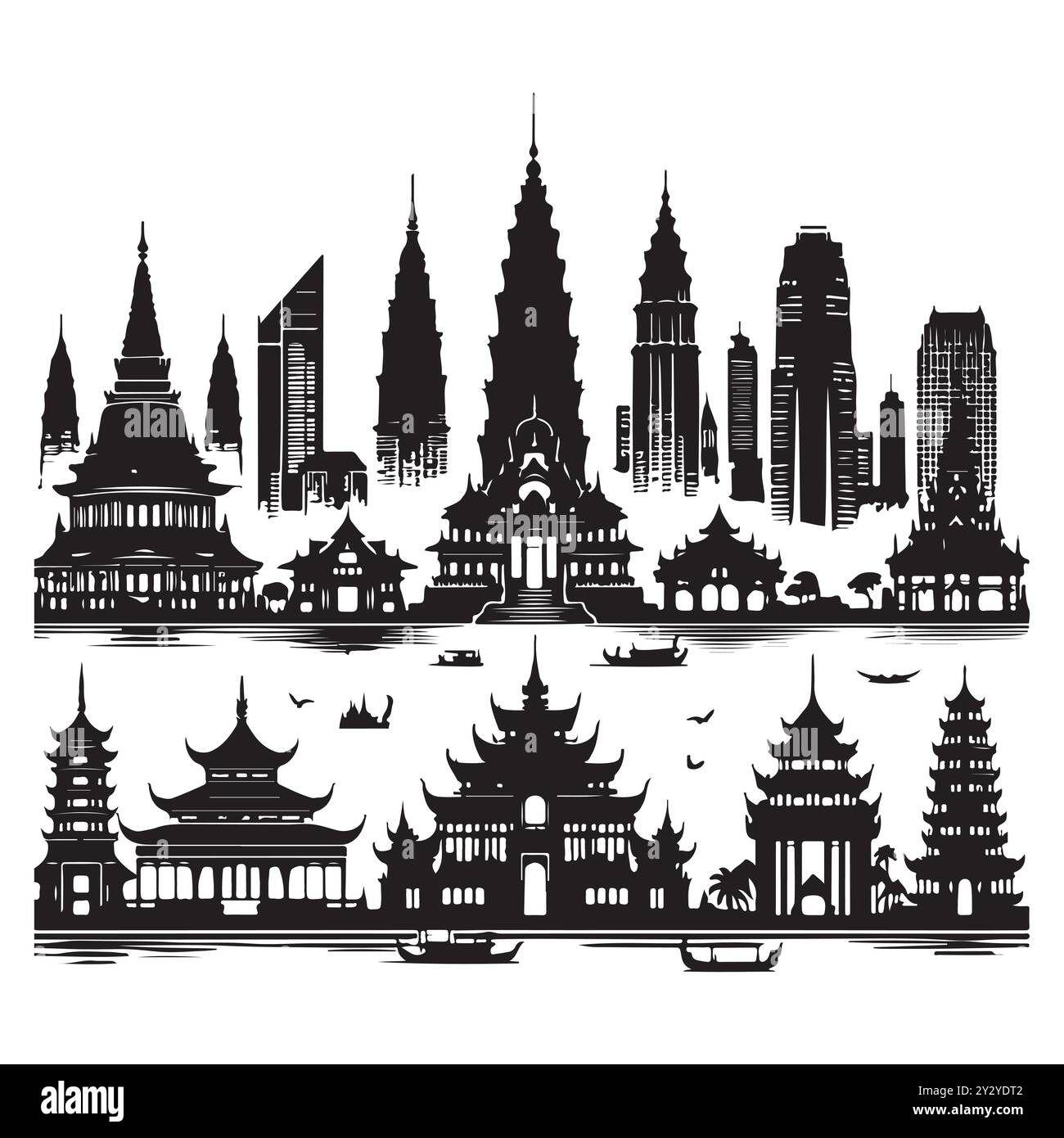 Set von Skyline-Silhouetten isoliert auf weißem Hintergrund, Vektor-Illustration. Stock Vektor