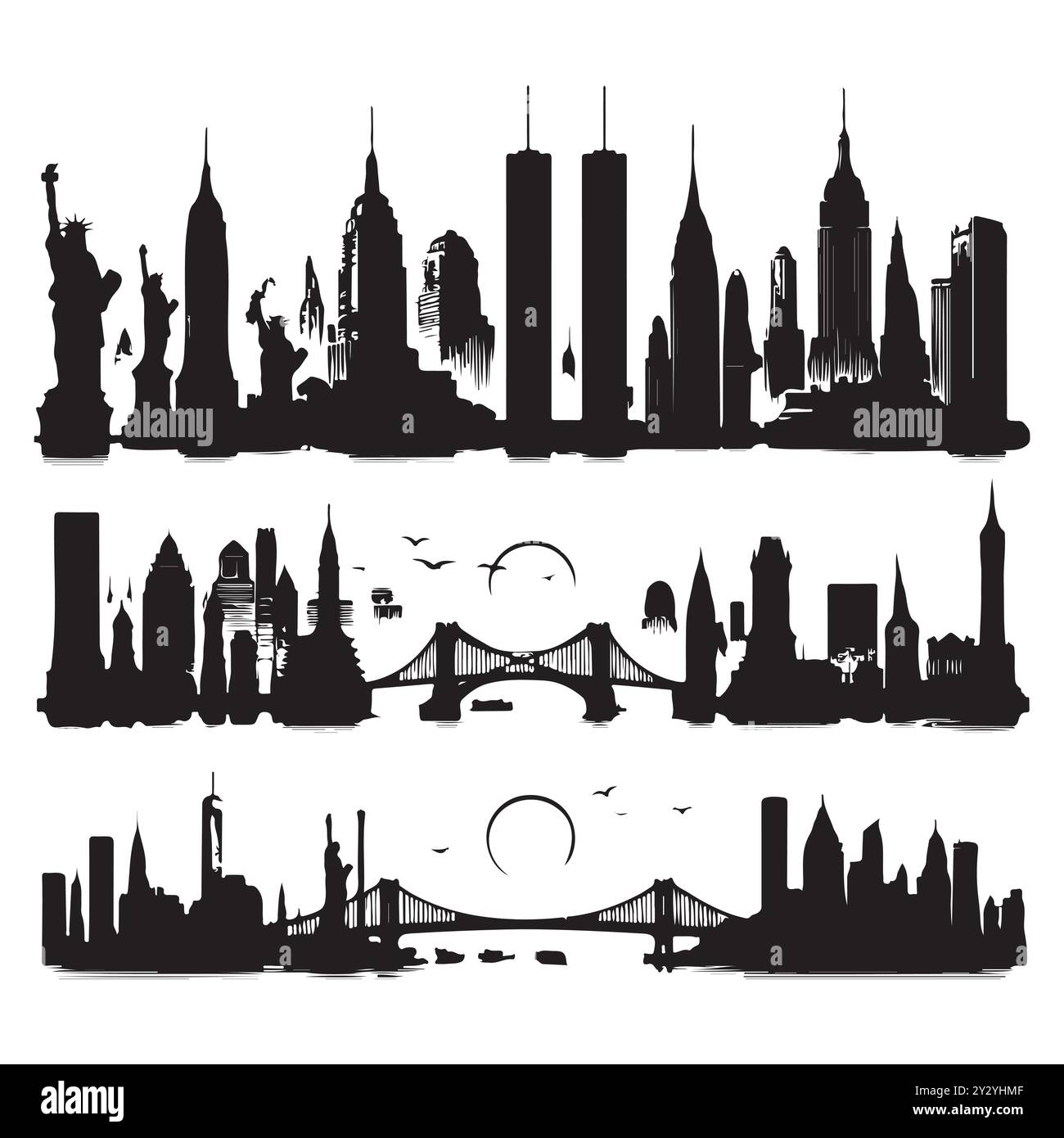 Set von Skyline-Silhouetten isoliert auf weißem Hintergrund, Vektor-Illustration. Stock Vektor