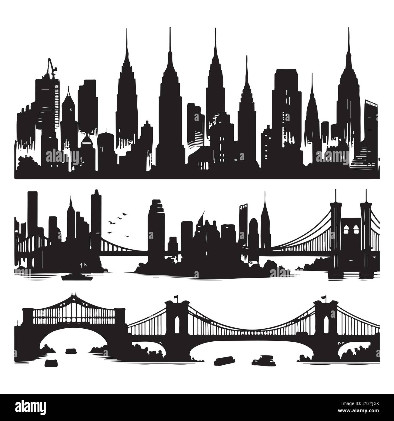 Set von Skyline-Silhouetten isoliert auf weißem Hintergrund, Vektor-Illustration. Stock Vektor