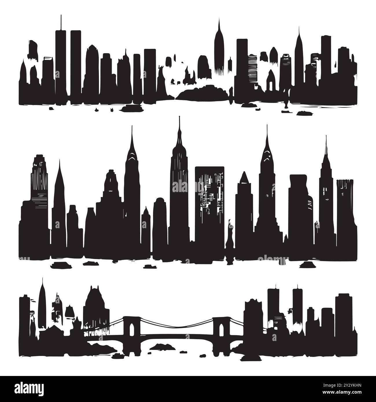 Set von Skyline-Silhouetten isoliert auf weißem Hintergrund, Vektor-Illustration. Stock Vektor