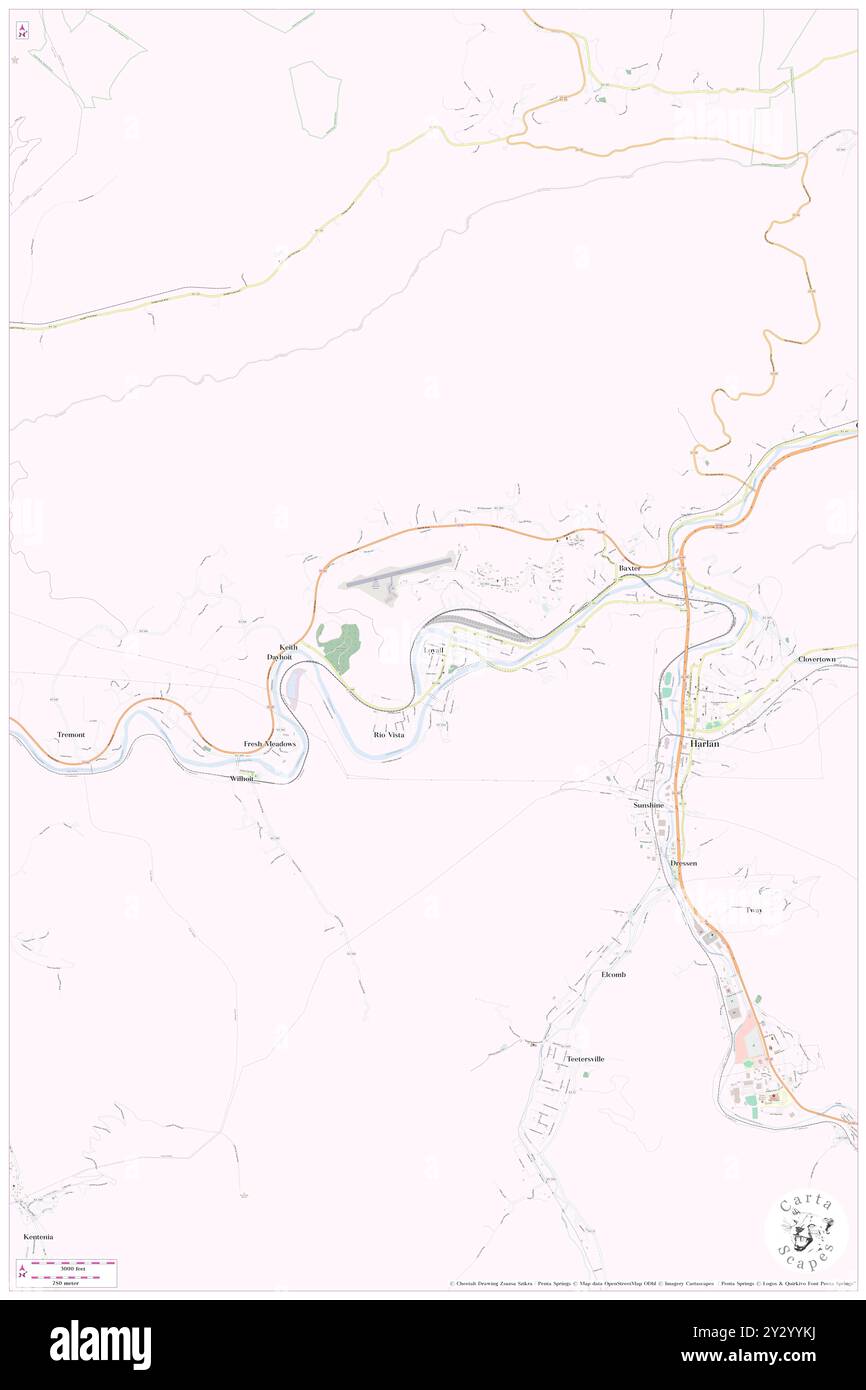 Loyall, Harlan County, USA, USA, Kentucky, n 36 51' 7'', S 83 21' 14'', Karte, Cartascapes Map, veröffentlicht 2024. Erkunden Sie Cartascapes, eine Karte, die die vielfältigen Landschaften, Kulturen und Ökosysteme der Erde enthüllt. Reisen Sie durch Zeit und Raum und entdecken Sie die Verflechtungen der Vergangenheit, Gegenwart und Zukunft unseres Planeten. Stockfoto