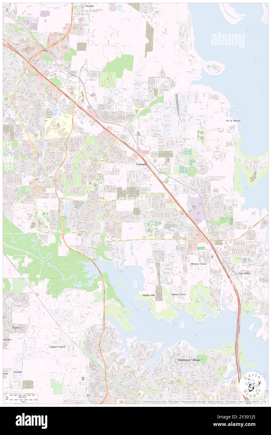 Corinth, Denton County, USA, USA, Texas, n 33 9' 14'', S 97 3' 53'', Karte, Karte, Kartenausgabe 2024. Erkunden Sie Cartascapes, eine Karte, die die vielfältigen Landschaften, Kulturen und Ökosysteme der Erde enthüllt. Reisen Sie durch Zeit und Raum und entdecken Sie die Verflechtungen der Vergangenheit, Gegenwart und Zukunft unseres Planeten. Stockfoto