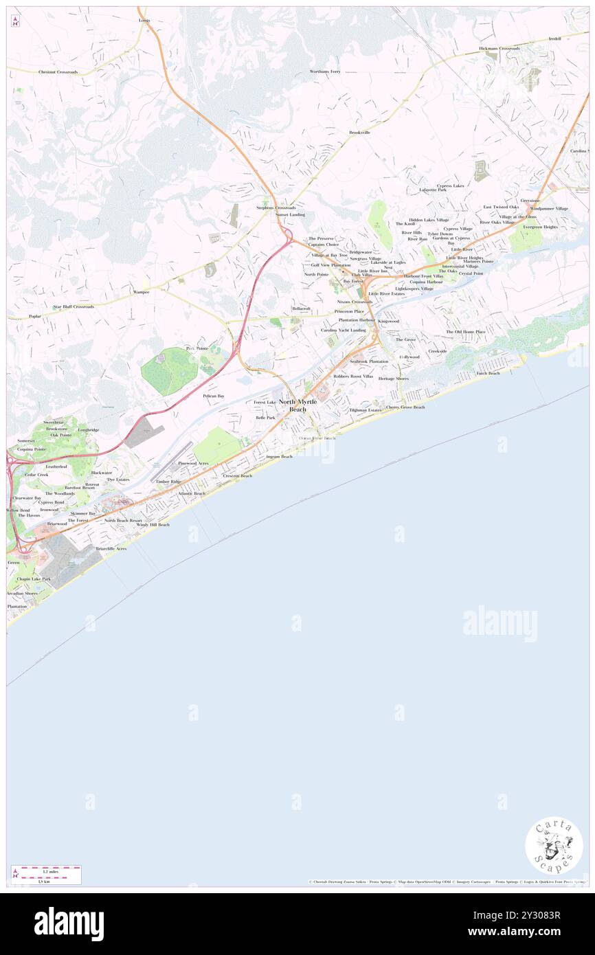 North Myrtle Beach, Horry County, USA, Vereinigte Staaten, South Carolina, n 33 48' 57'', S 78 40' 48'', Karte, Cartascapes Map, veröffentlicht 2024. Erkunden Sie Cartascapes, eine Karte, die die vielfältigen Landschaften, Kulturen und Ökosysteme der Erde enthüllt. Reisen Sie durch Zeit und Raum und entdecken Sie die Verflechtungen der Vergangenheit, Gegenwart und Zukunft unseres Planeten. Stockfoto