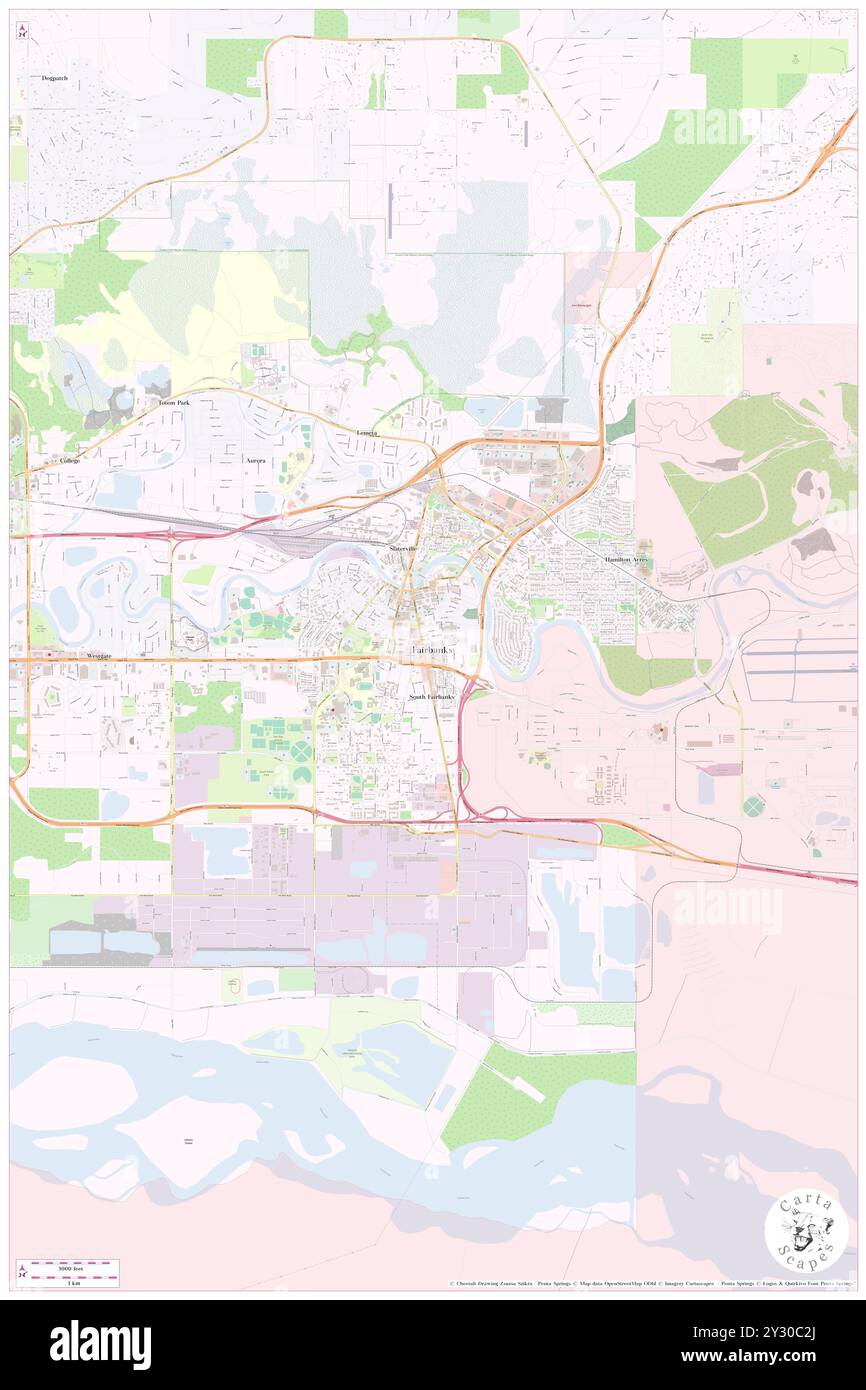 Fairbanks, Fairbanks North Star Borough, USA, USA, Alaska, N 64 50' 16'', S 147 42' 59''', Karte, Cartascapes Map, veröffentlicht 2024. Erkunden Sie Cartascapes, eine Karte, die die vielfältigen Landschaften, Kulturen und Ökosysteme der Erde enthüllt. Reisen Sie durch Zeit und Raum und entdecken Sie die Verflechtungen der Vergangenheit, Gegenwart und Zukunft unseres Planeten. Stockfoto