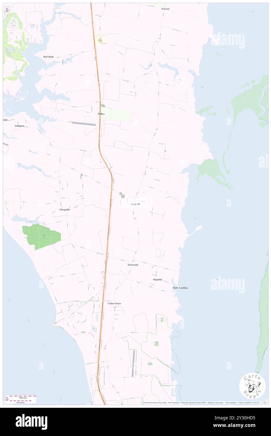 Capeville, Northampton County, USA, USA, Virginia, n 37 12' 10'', S 75 57' 25'', Karte, Cartascapes Map, veröffentlicht 2024. Erkunden Sie Cartascapes, eine Karte, die die vielfältigen Landschaften, Kulturen und Ökosysteme der Erde enthüllt. Reisen Sie durch Zeit und Raum und entdecken Sie die Verflechtungen der Vergangenheit, Gegenwart und Zukunft unseres Planeten. Stockfoto