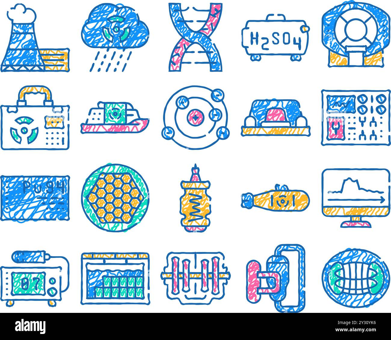 Symbol für Kernenergie handgezeichnet Stock Vektor