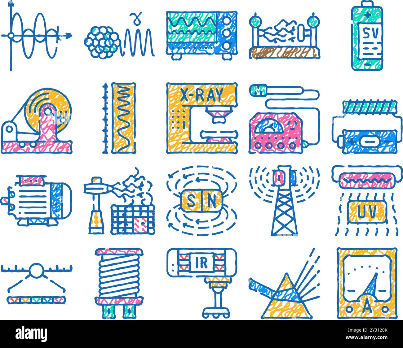 Elektromagnetische Wissenschaft Physik Icon handgezeichnet Stock Vektor