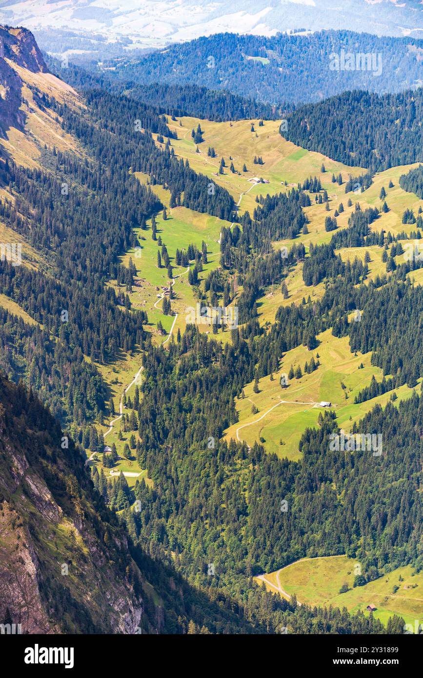 Almwiesen und Grasland an den Hängen des Pilatus, Luzern, Schweiz, 19. August 2022 Stockfoto