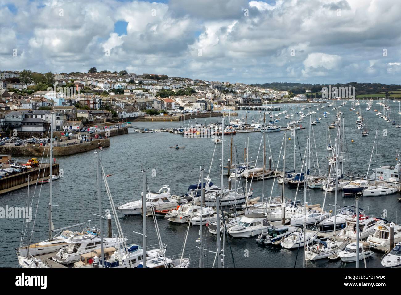 Blick auf den Hafen von Falmouth vom Turm des National Matitime Museum Cornwall UK Stockfoto