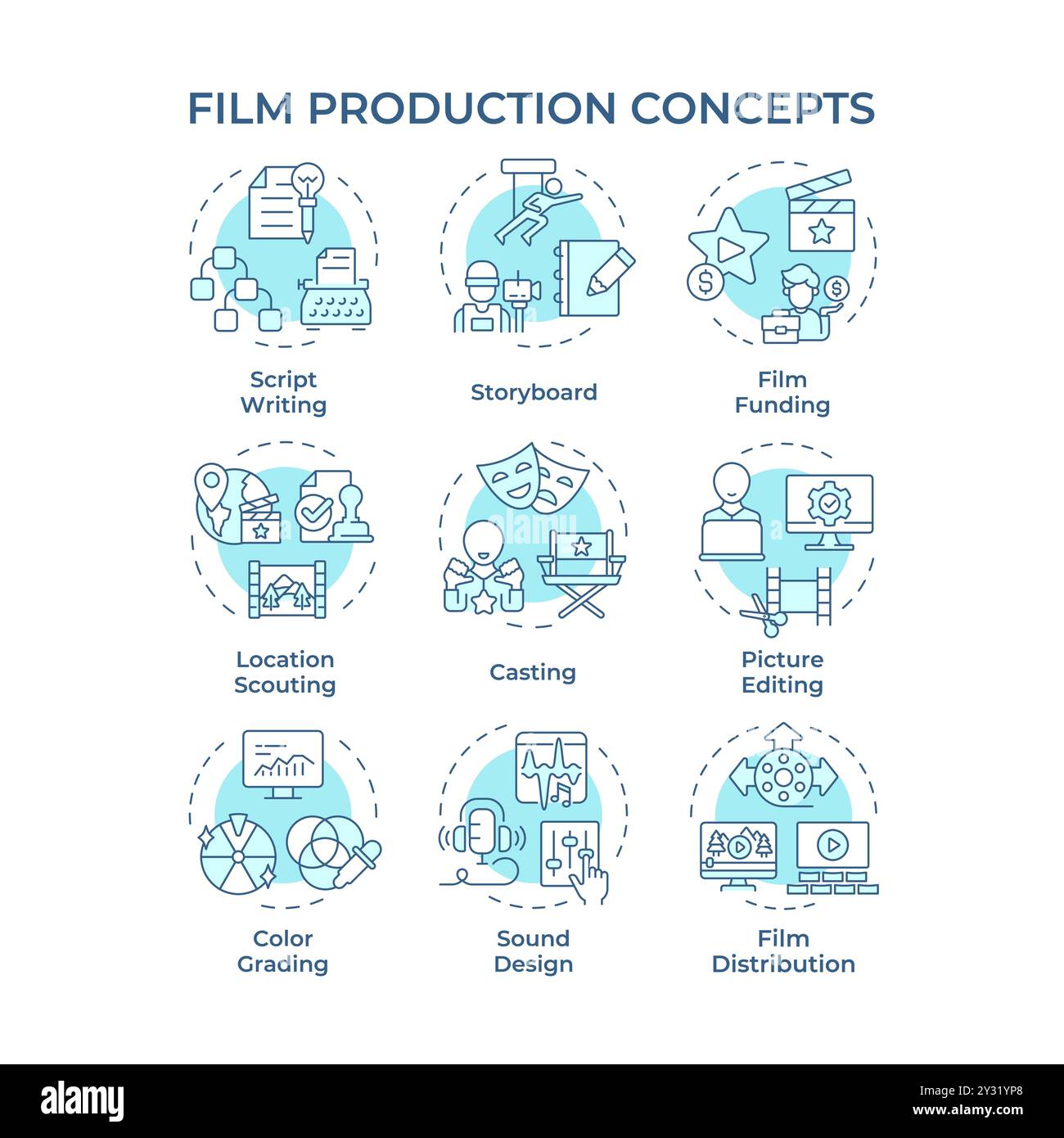 Symbole für mehrfarbige Filmproduktion Stock Vektor