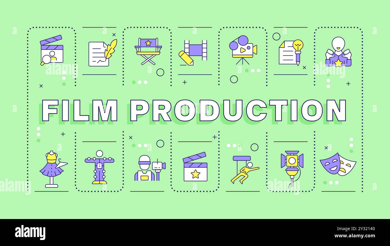 Filmproduktion grünes Wort-Konzept Stock Vektor