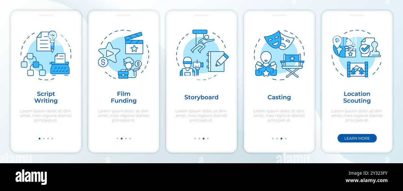 Video-Bildschirm der blauen Onboarding-App für die Vorproduktion Stock Vektor