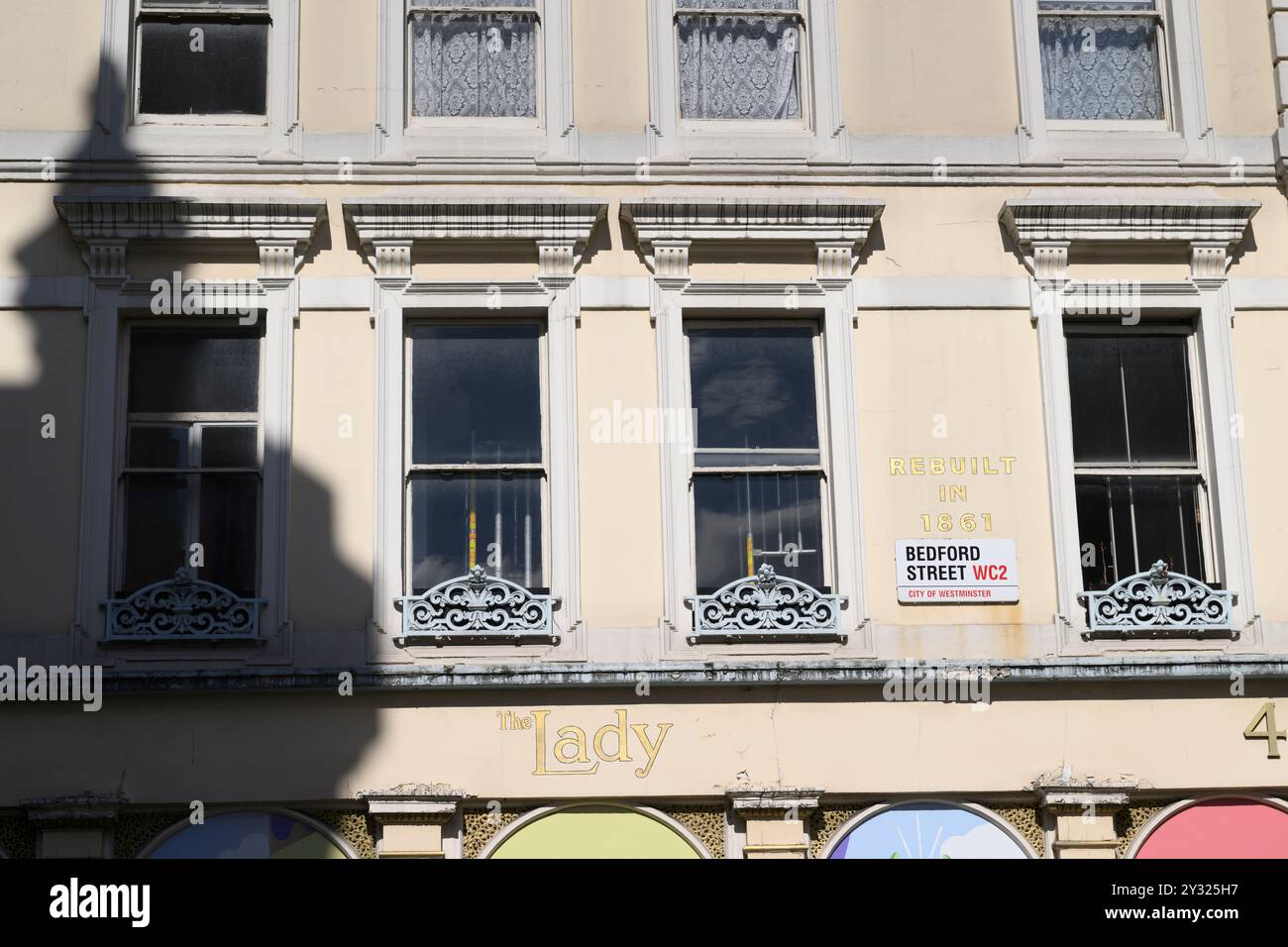 Das alte Büro des 'Lady Magazine' 40 Bedford Street, Covent Garden, London, Großbritannien. August 2023 Stockfoto