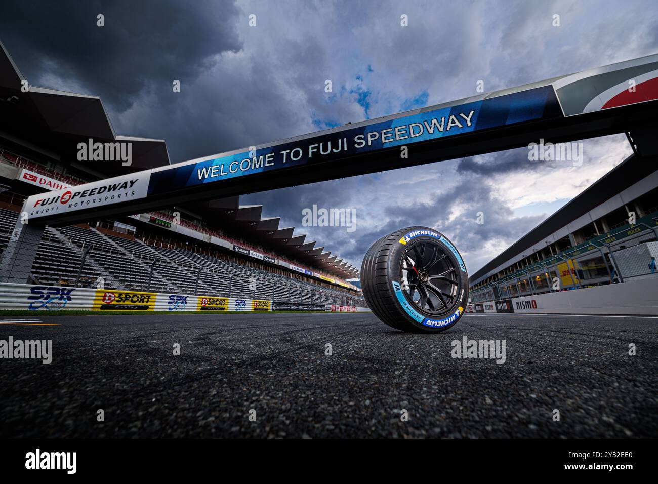 Shizuoka, Japan, 12.09.2024, michelin, Reifen, Pneu, während der 6 Stunden von Fuji 2024, 7. Runde der FIA-Langstrecken-Weltmeisterschaft 2024, vom 13. bis 15. September 2024 auf dem Fuji Speedway in Oyama, Shizuoka, Japan Stockfoto