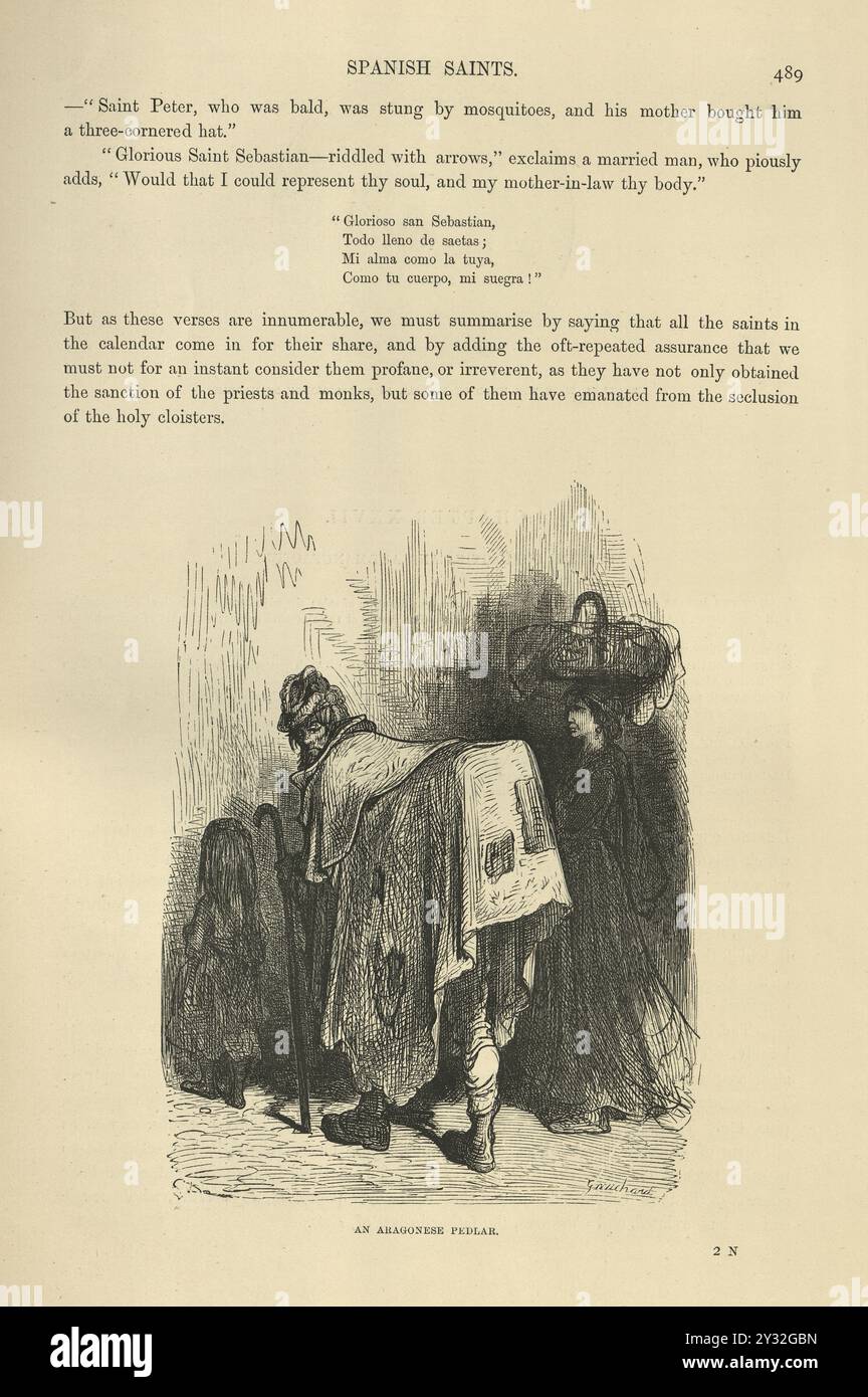 Vintage-Illustration ein aragonesischer Pedlar, Spanien., 19. Jahrhundert illustriert von Gustave Dore Stockfoto