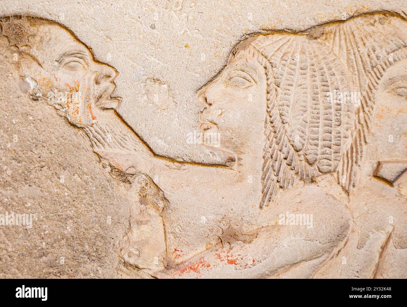 Ägypten, Sakkara, Grab von Horemheb, Innenraum, Südwand. Ein asiatischer Gefangener und ägyptische Soldaten. Stockfoto