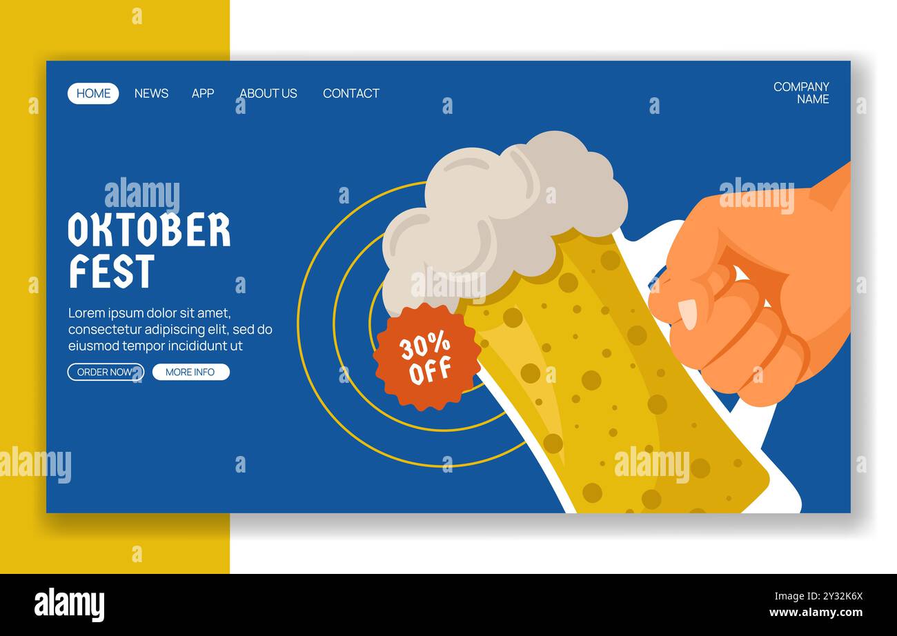 Oktoberfest Party Social Media Landing Page Cartoon Hand Gezeichnete Vorlagen Hintergrund Illustration Stock Vektor