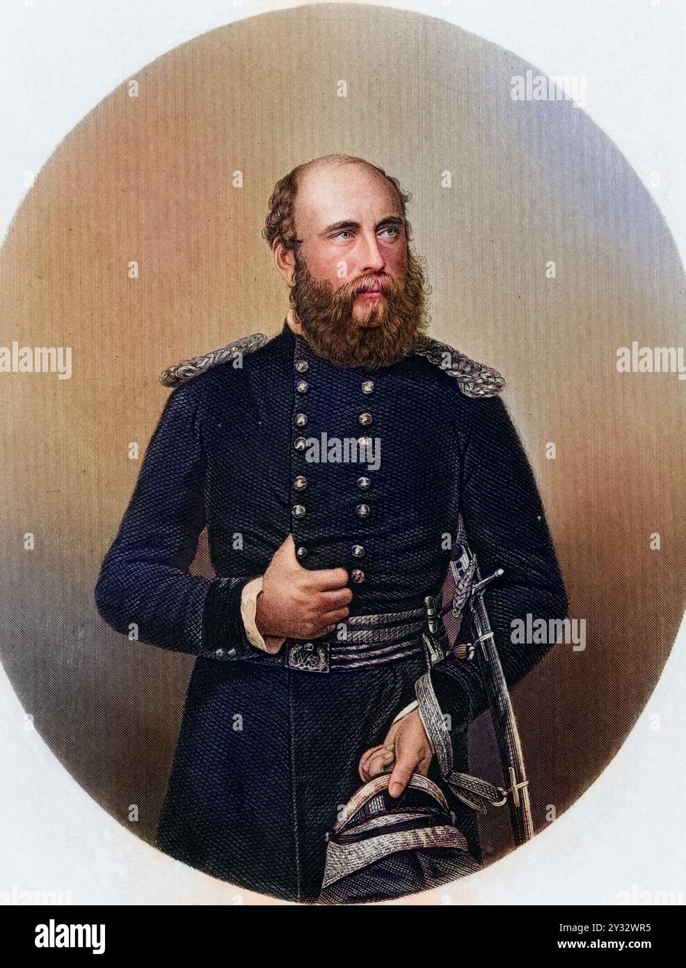 George William Frederick Charles, 2. Herzog von Cambridge (1819–1904): Englischer Soldat, Cousin von Königin Victoria, Feldmarschall, Oberbefehlshaber der Armee 1887: Im Krimkrieg (russisch-Türkischer Krieg) 1853-1856 kommandierte er 1854 eine Division, anwesend bei Alma und Inkermann. Kupferstich, ca. 1860., Historisch, digital restaurierte Reproduktion von einer Vorlage aus dem 19. Jahrhundert, Datum nicht angegeben Stockfoto