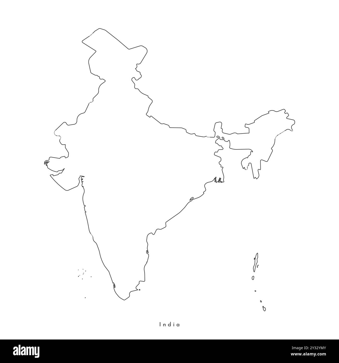 Vektor isoliertes vereinfachtes Illustrationssymbol mit schwarzer Linie Silhouette der Indien-Karte. Weißer Hintergrund Stock Vektor