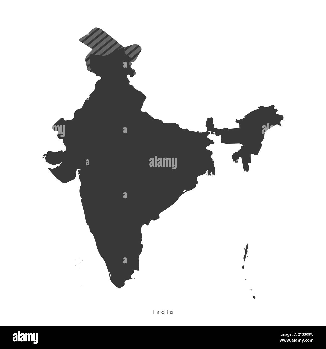 Vektor isolierte vereinfachte Illustrationssymbol mit schwarzer Silhouette der Indien-Karte mit markierten einigen umstrittenen Gebieten im Norden. Weißer Hintergrund Stock Vektor