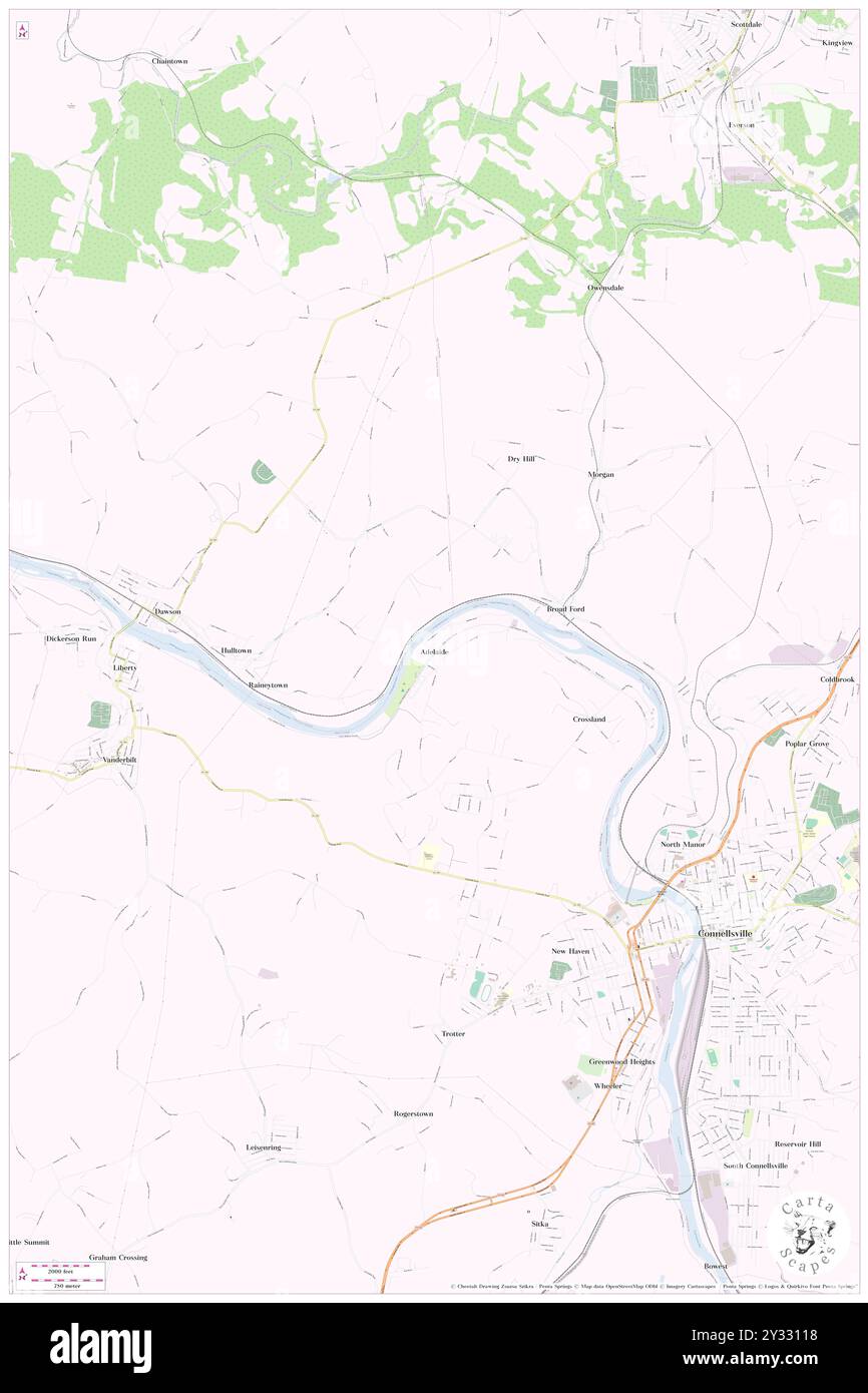 Adelaide, Fayette County, USA, USA, Pennsylvania, n 40 2' 36''', S 79 37' 26'', Karte, Karte, Kartenausgabe 2024. Erkunden Sie Cartascapes, eine Karte, die die vielfältigen Landschaften, Kulturen und Ökosysteme der Erde enthüllt. Reisen Sie durch Zeit und Raum und entdecken Sie die Verflechtungen der Vergangenheit, Gegenwart und Zukunft unseres Planeten. Stockfoto