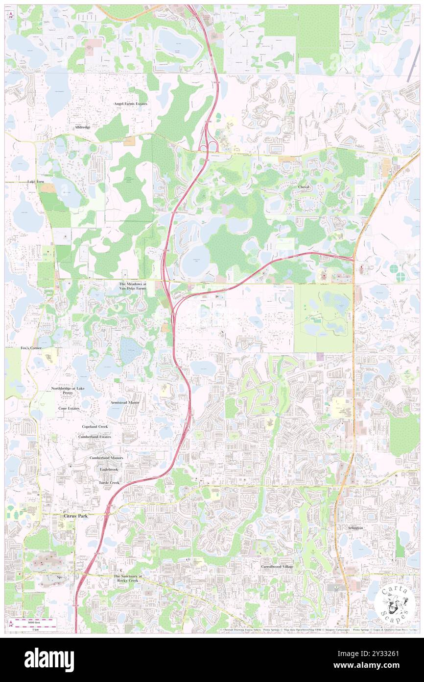 Triple Lakes, Hillsborough County, USA, USA, Florida, n 28 7' 13'', S 82 32' 12'', Karte, Cartascapes Map, veröffentlicht 2024. Erkunden Sie Cartascapes, eine Karte, die die vielfältigen Landschaften, Kulturen und Ökosysteme der Erde enthüllt. Reisen Sie durch Zeit und Raum und entdecken Sie die Verflechtungen der Vergangenheit, Gegenwart und Zukunft unseres Planeten. Stockfoto