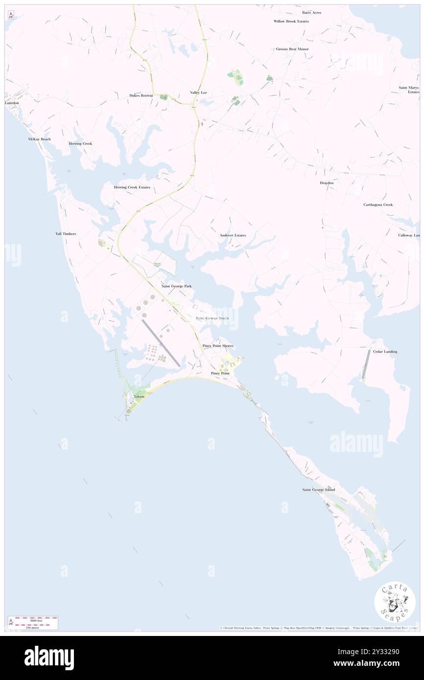 Saint George Beach, Saint Mary's County, USA, USA, Maryland, n 38 9' 10''', S 76 30' 33'', Karte, Karte, Kartenausgabe 2024. Erkunden Sie Cartascapes, eine Karte, die die vielfältigen Landschaften, Kulturen und Ökosysteme der Erde enthüllt. Reisen Sie durch Zeit und Raum und entdecken Sie die Verflechtungen der Vergangenheit, Gegenwart und Zukunft unseres Planeten. Stockfoto