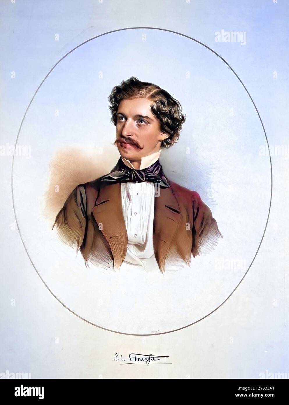 Johann Baptist Strauss (geb. 25. Oktober 1825 in St. Ulrich bei Wien, heute ein Teil von Wien-Neubau, gest. 3. Juni 1899 in Wien) war ein österreichisch-deutscher Kapellmeister und Komponist und war als „Walzerkönig“ international geschätzt. Zur Unterscheidung von seinem gleichnamigen Vater wird er auch als Johann Strauss (Sohn) bezeichnet, historisch, digital restaurierte Reproduktion von einer Vorlage aus dem 19. Jahrhundert, Datum nicht angegeben Stockfoto