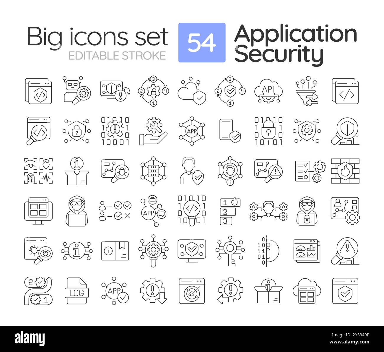 Lineare Symbole für Anwendungssicherheit festgelegt Stock Vektor