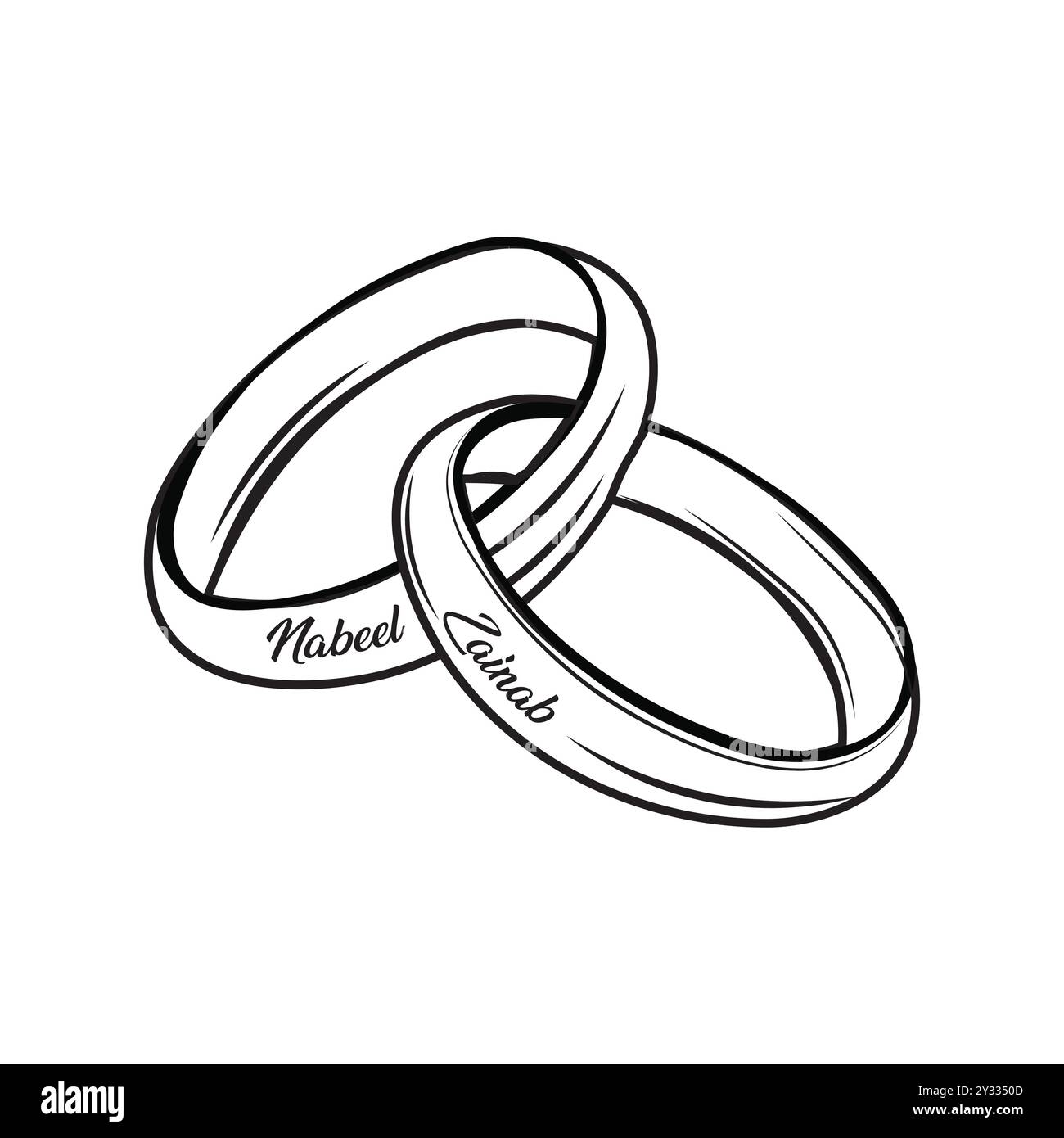 Abbildung Ringumriss. Ehering-Symbol. Ringe mit Diamantsymbol. Umriss und Silhouettenring. Vektorillustration isoliert auf weißem Hintergrund. Stock Vektor