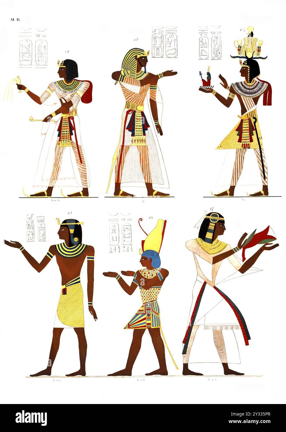 Abb. 12. Rameses VII. Abb. 13. Rameses IX. Abb. 14. Rameses X. Abb. 15. Amenemses. Abb. 16. Nahsctefneb. Abb. 17. Ramses-Manduhipefsciopsc, Datum 1832-1844, Denkmäler Ägyptens und Nubiens, gezeichnet von der toskanischen wissenschaftlich-literarischen Expedition nach Ägypten, illustriert von Doktor Ippolito Rosellini, historische, digital restaurierte Reproduktion eines Originals aus dieser Zeit Stockfoto