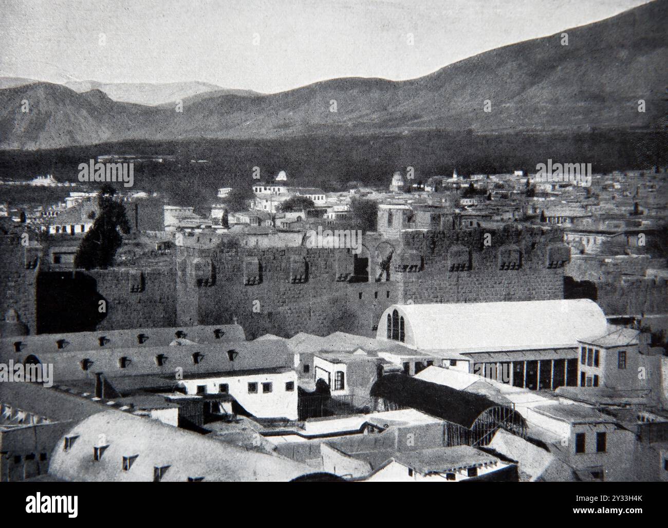 Historische Fotografie der Stadt Damaskus Syrien im 19. Jahrhundert in der Antike National Comprehensive Family Bible (illustrierte Familienbibel) des 19. Jahrhunderts Stockfoto