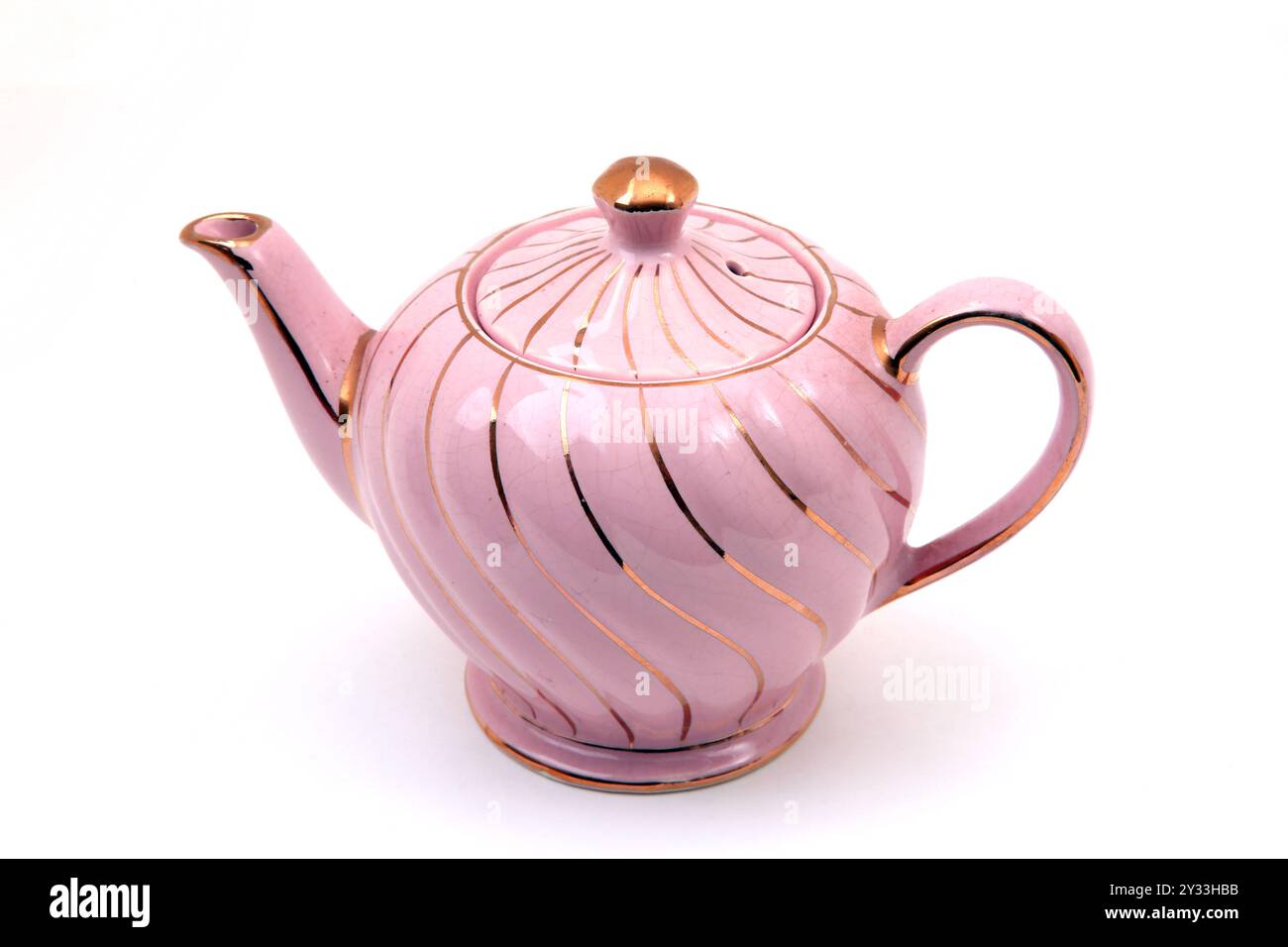 Teekanne mit Sadler-Motiv in Pink und Gold (eine Tasse) Stockfoto