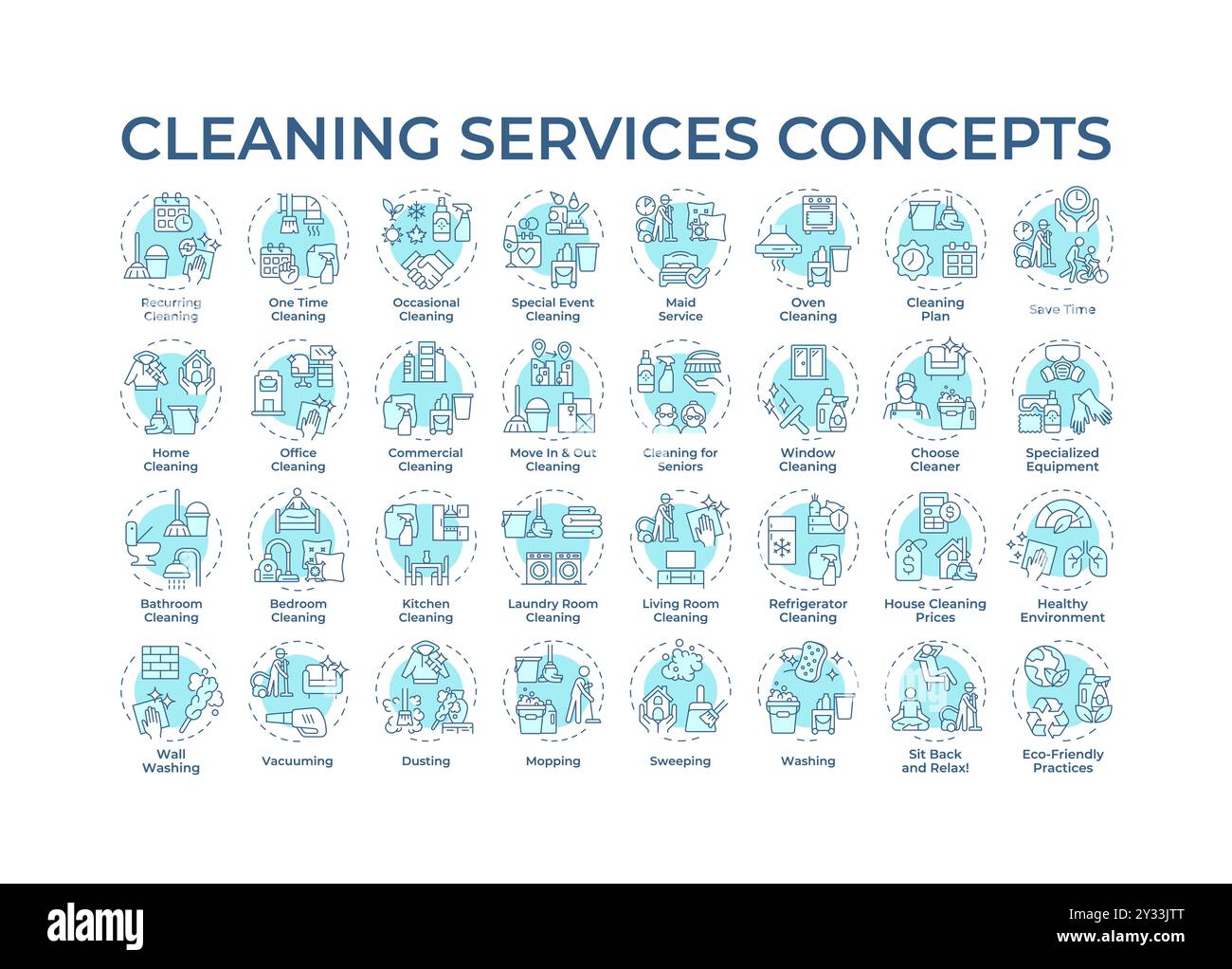 Cleaning Services sanfte blaue Concept-Symbole Stock Vektor