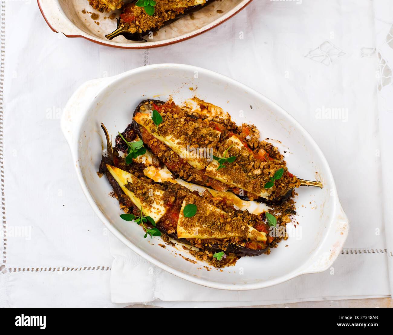 Die gebackenen Auberginen mit Parmesan in Italienisch. style Vintage. Selektive konzentrieren. Stockfoto