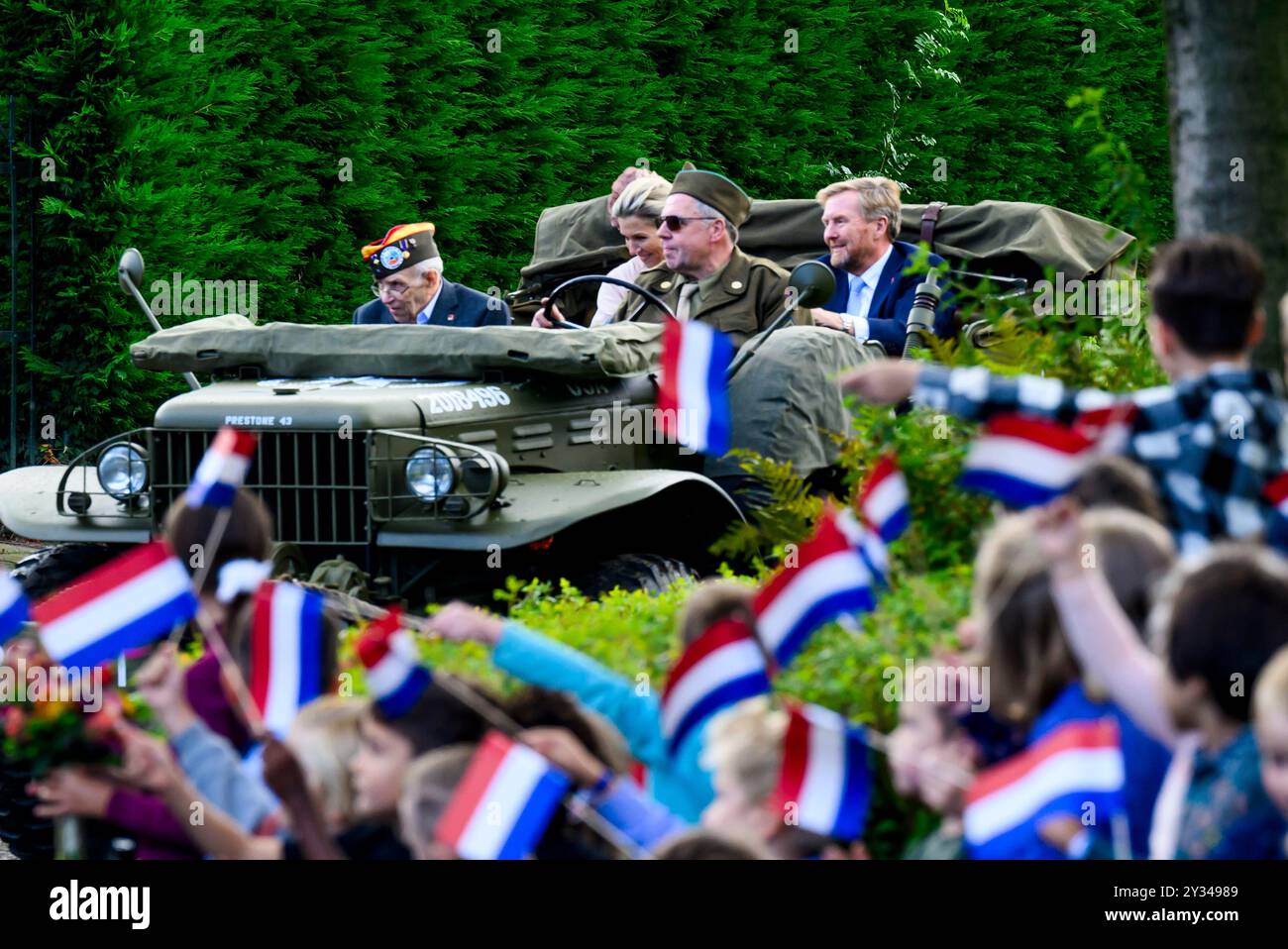 Mesh, Niederlande, 2024 2011-09-12 14:11:21 MESH, 12-09-2024, Gemeinde Eijsden-Margraten König Willem Alexander und Königin Máxima in Mesch, Gemeinde Eijsden-Margraten für den nationalen Beginn der Feier von 80 Jahren Freiheit. FOTO: NLBeeld/Patrick van EmstIn dem Foto: NL Beeld / Patrick van EMST Stockfoto