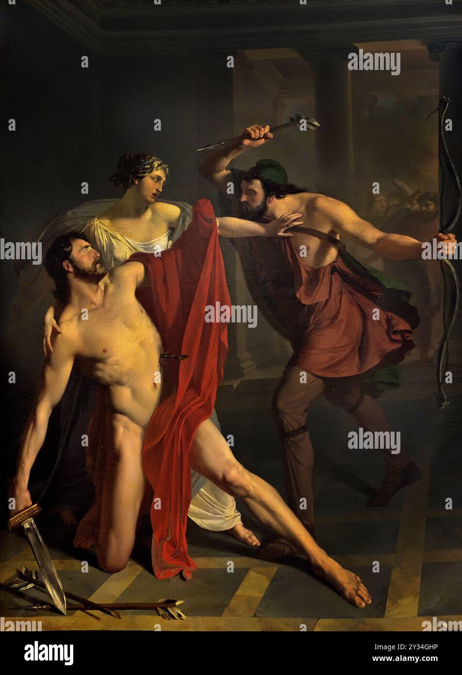 Morte di Alcibiade - Tod von Alcibiades 1839 von Michele de Napoli 1808 -1892 Neapel Italien ( Alcibiades 450–404 v. Chr. Athener Staatsmann und General. Als letzter der Alcmaeonidae spielte er eine wichtige Rolle in der zweiten Hälfte des Peloponnesischen Krieges als strategischer Berater, Militärkommandeur und Politiker, verlor aber später an Bedeutung. Stockfoto