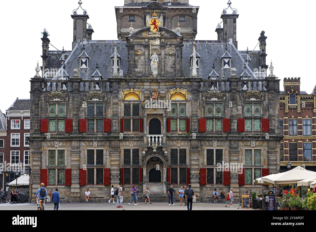 Historische Altstadt von Delft, ehemaliges Rathaus von Delft, Stadhuis, am Marktplatz, Delft, Südholland, Zuid-Holland, Niederlande Stockfoto