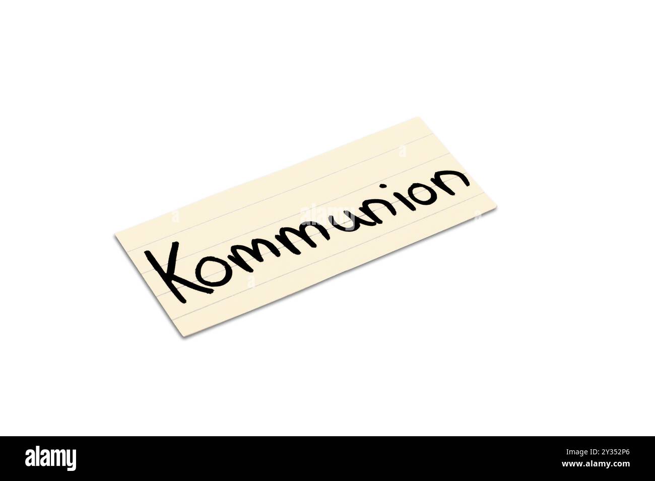 Kommunion. Deutsches Wort. Freier Platz für Text. Isoliert auf weiß. Stockfoto