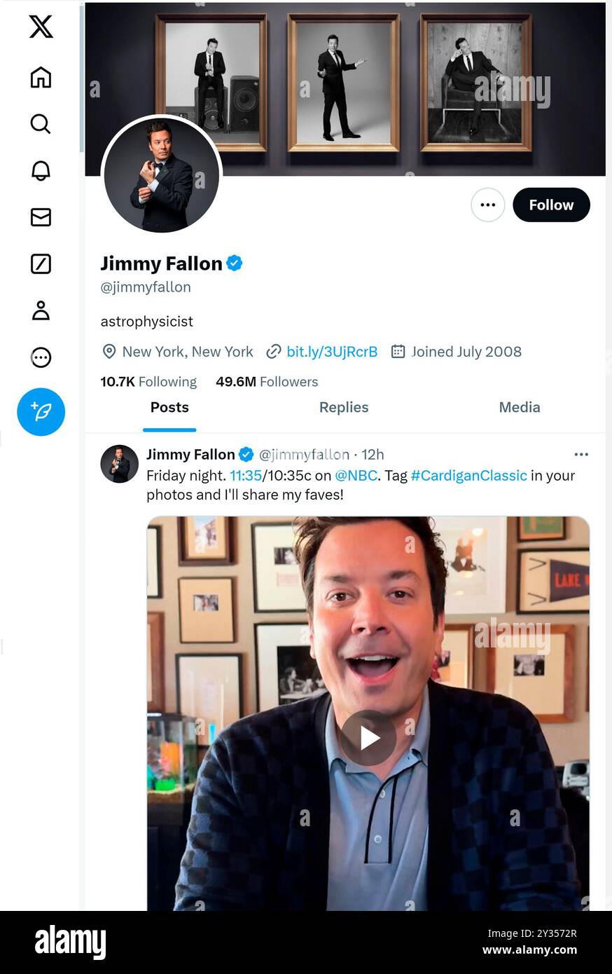 'X' - früher Twitter - Seite (September 2024) von Jimmy Fallon - Komiker, Fernsehmoderator, Schauspieler, Stockfoto