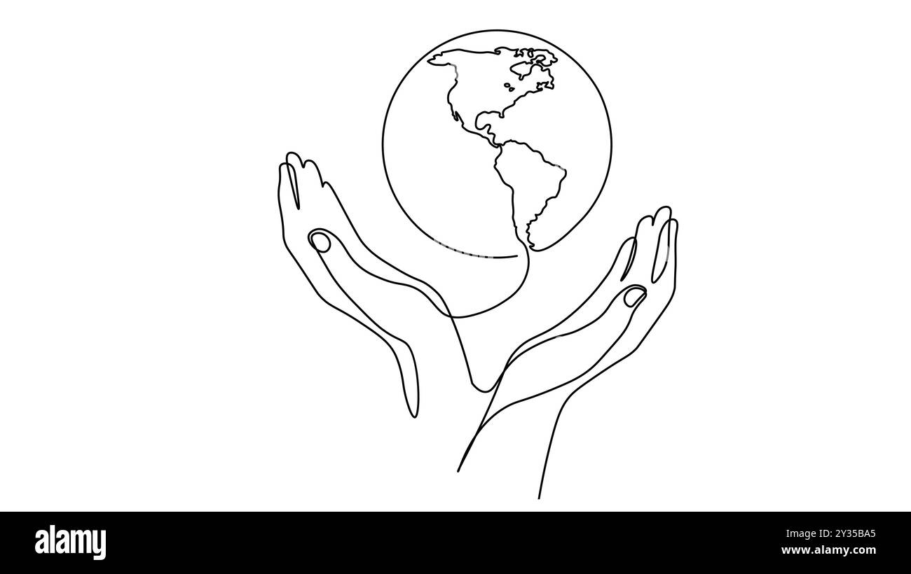 Strichgrafik Globe Earth Point Line Illustration. Amerika USA Kanada Mexiko durchgehende Strichgrafik-Karte. Schwarzweiß-Tinte Zeichnen-Vektorgrafik Stock Vektor