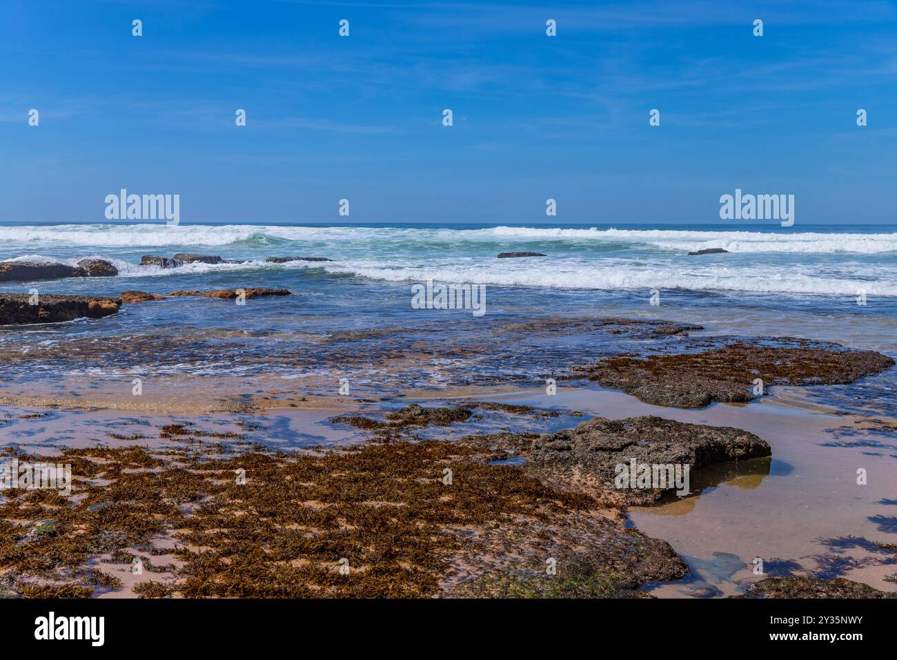 Felsiger Strand in Ericeira, in der Nähe von Lissabon. Portugal Stockfoto