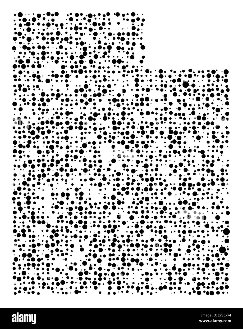 Symbolkarte des Bundesstaates Utah (Vereinigte Staaten von Amerika), die den Bundesstaat mit einem Muster zufällig verteilter schwarzer Kreise unterschiedlicher Größe zeigt Stock Vektor