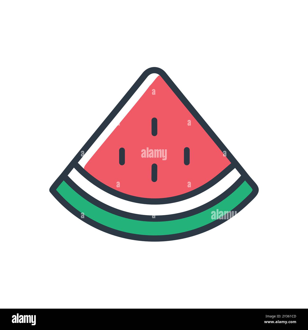 Symbol für Wassermelonenscheiben. Farbenfrohe flache Illustration eines einzelnen Wassermelonenschnitts, perfekt für Sommerdesigns. Stock Vektor