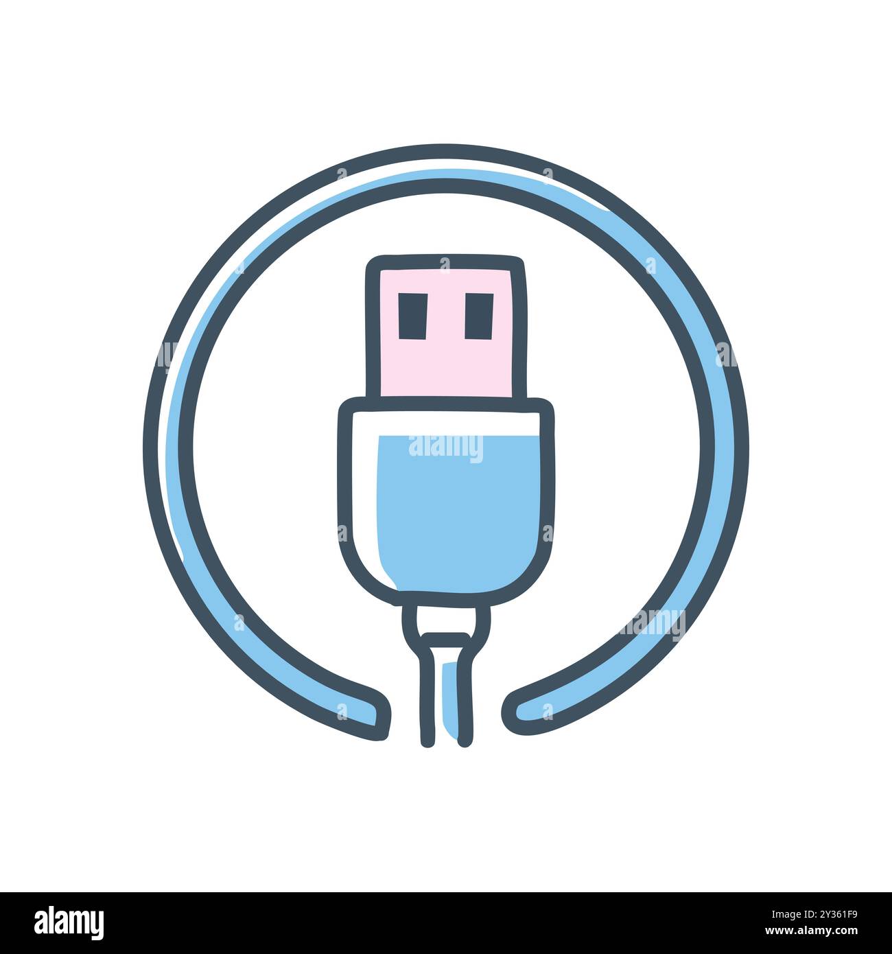 Symbol für USB-Anschluss. Symbol eines USB-Anschlusses im Cartoon-Stil, das die Datenübertragung, Verbindung und Technologie symbolisiert. Stock Vektor