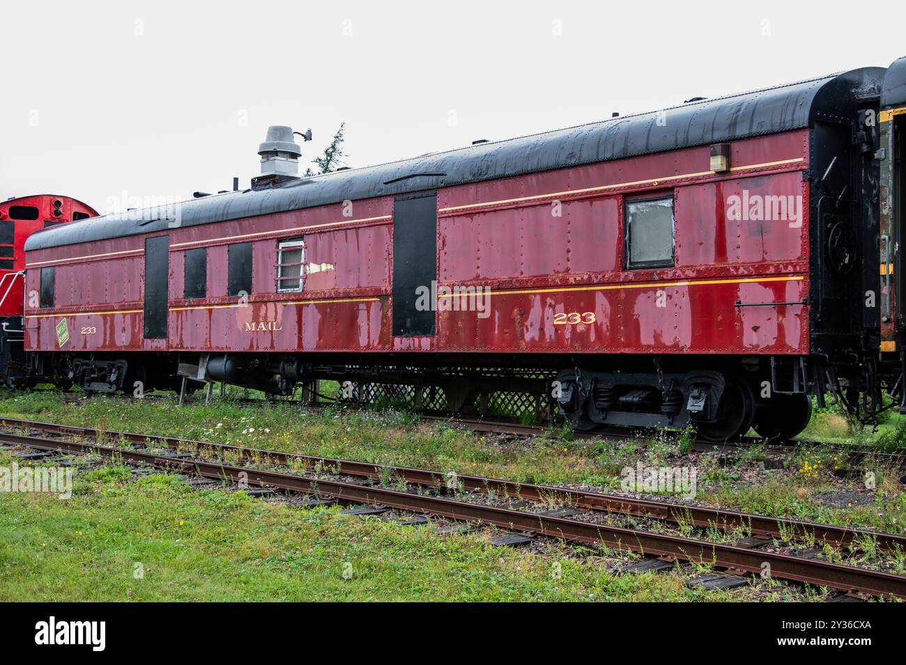 Postzugwagen im Eisenbahnmuseum in Avondale, Neufundland & Labrador, Kanada Stockfoto