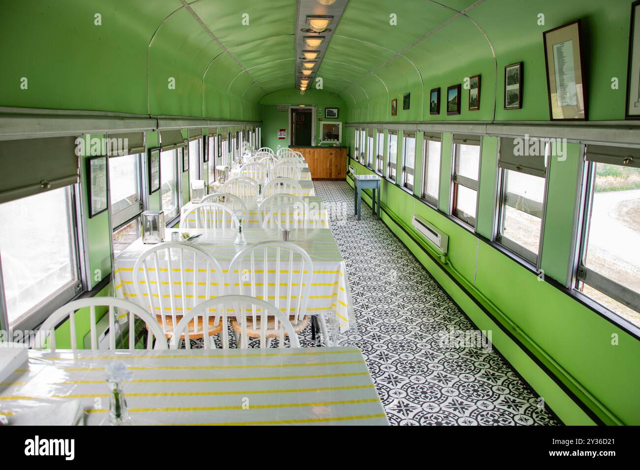 Im Speisewagen des Eisenbahnmuseums in Avondale, Neufundland & Labrador, Kanada Stockfoto