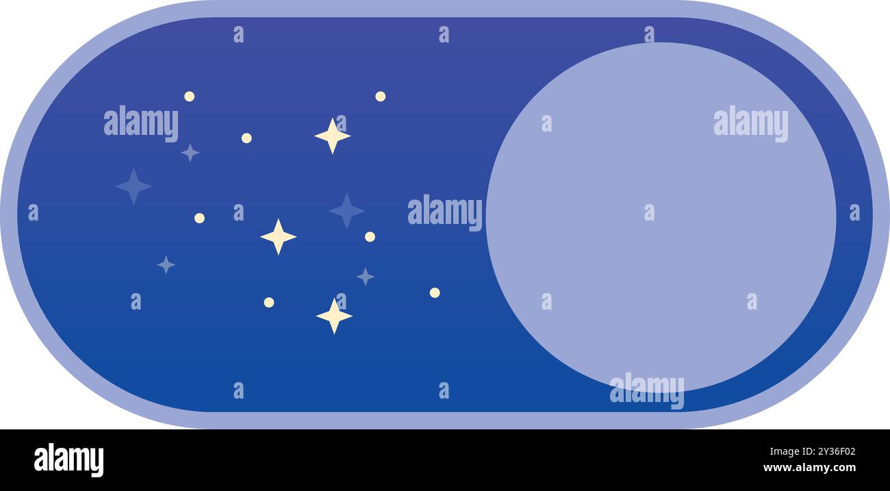 Blauer Kippschalter mit Sternen, die das Einschalten des Nachtmodus darstellen Stock Vektor