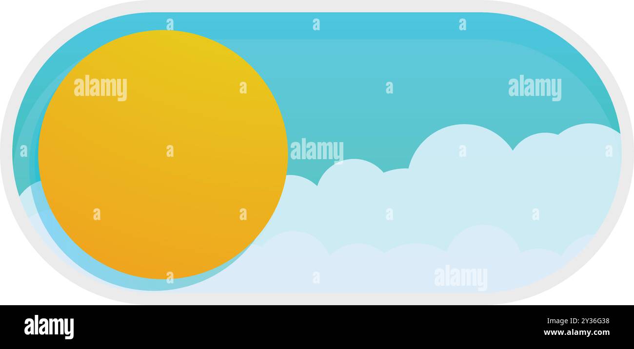 Ein-aus-Schalter in Zeichentrick, der die Sonne durch Wolken scheint Stock Vektor